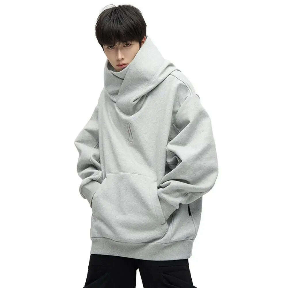 Men Sweatshirt Japanese Harajuku Streetwear Cyber Punk Scarf Collar Hoodie Winter Autumn Comfortable Pullover Sweatshirt - KIMLUD