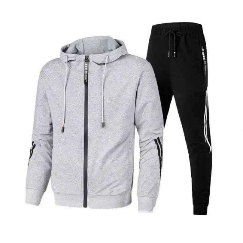 Men Winter Fashion Hoodies Solid Color Suits Tracksuit Winter Warm Clothes Male Casual Hoodie Sets - KIMLUD