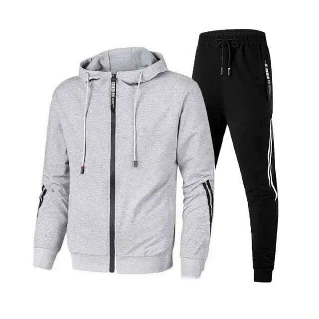 Men Winter Fashion Hoodies Solid Color Suits Tracksuit Winter Warm Clothes Male Casual Hoodie Sets - KIMLUD