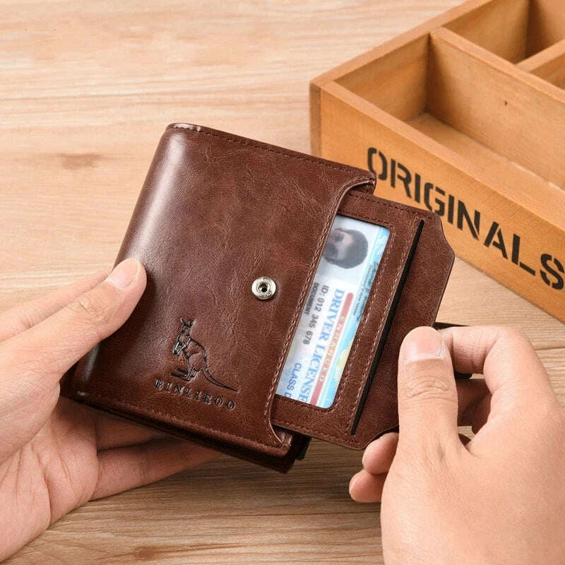 Men's Coin Purse Wallet Fashion RFID Blocking Man Leather Wallet Zipper Business Card Holder ID Money Bag Wallet Male - KIMLUD