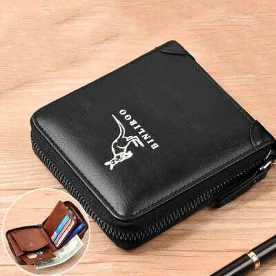 Men's Coin Purse Wallet Fashion RFID Blocking Man Leather Wallet Zipper Business Card Holder ID Money Bag Wallet Male - KIMLUD