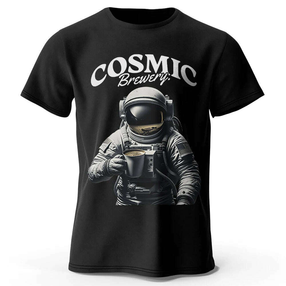 Men's Cosmic Brewery Printed T-Shirt 100% Cotton Oversized Street Graphic Tees for Men Women Summer Tops - KIMLUD