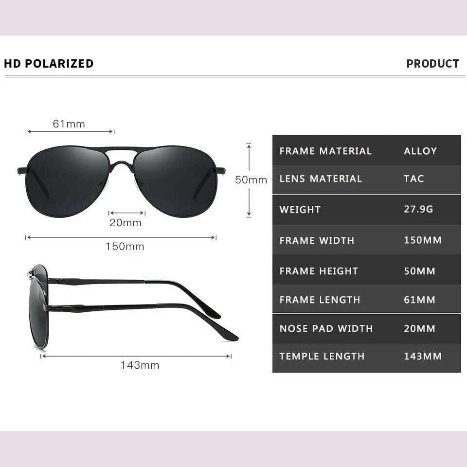 Men's Polarized Sunglasses Women Driving Pilot Vintage Sun Glasses Brand Designer Male Black Sunglasses For Man Women UV400 - KIMLUD