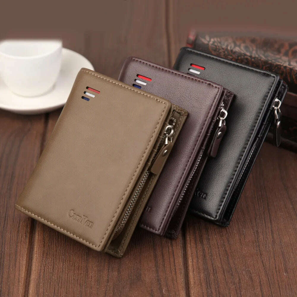 KIMLUD, Men's Wallet Short RFID Anti Demagnetization Buckle Zipper Coin Bag US Dollar Clip Anti-Theft Brush Passport Bank Card Holder, KIMLUD Womens Clothes