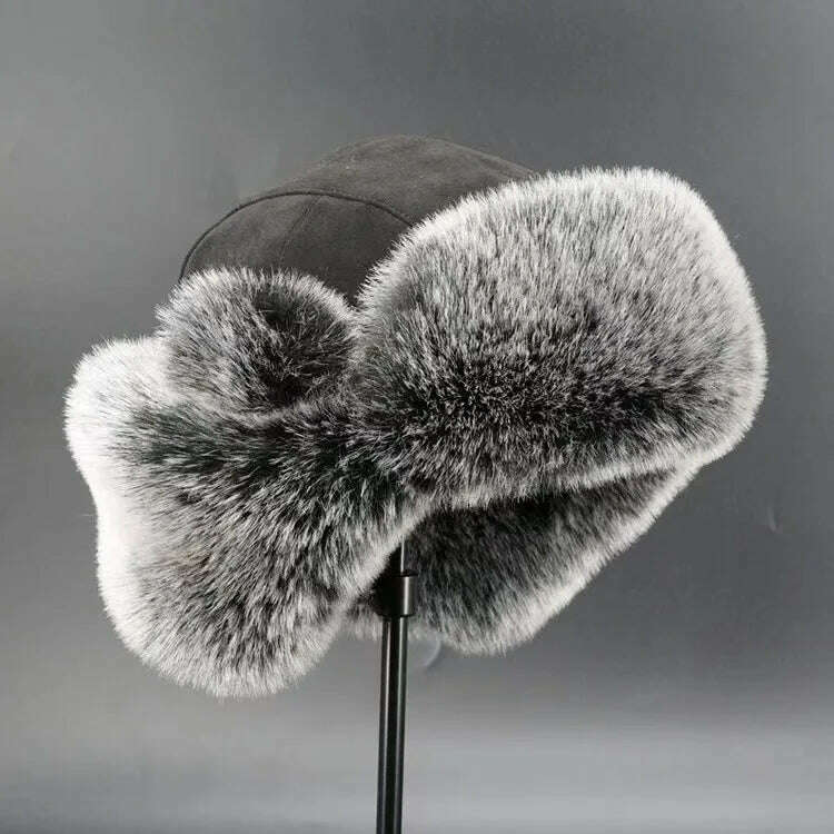 Men's Winter Trapper Aviator Trooper Earflap Warm Russian Waterproof Ski Hat Bomber Cap Russian Warm Ear Protectors Hats - KIMLUD