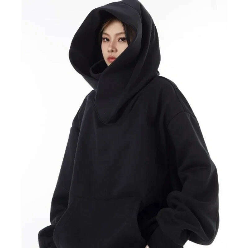 KIMLUD, Mens Womens High Collar Hooded Sweatshirt Social Horror American Style Coat Harajuku Hiphop Streetwear Fleece Loose Couple Tops, KIMLUD Womens Clothes