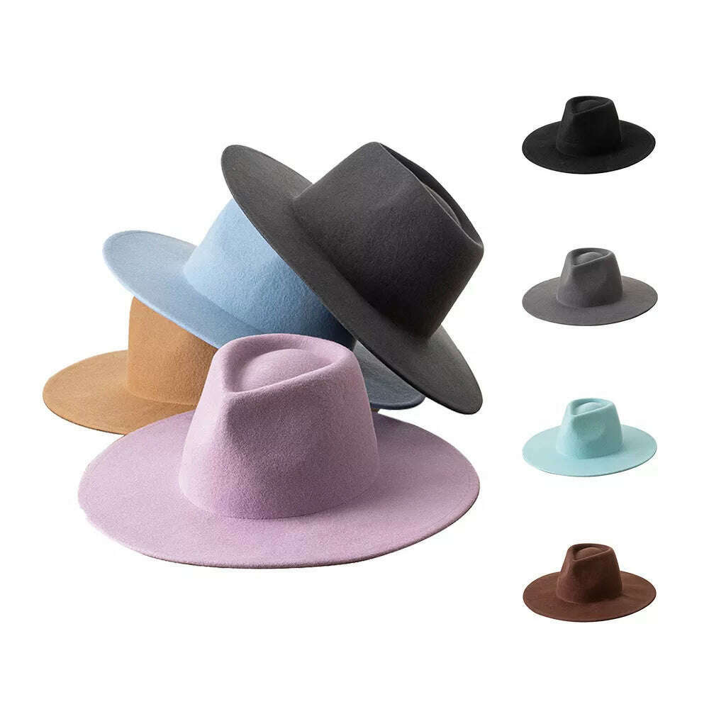 Mens Womens Pure Wool Fedora Panama Hats Wide Brim Trilby Felt Hat Party Gentleman Hat Multicolor Outdoor Hat - KIMLUD
