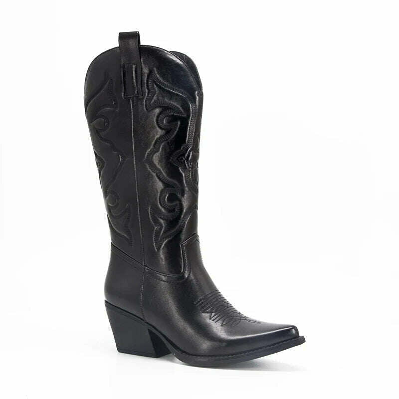 Metallic Cowboy boots woman Western Boots For Women 2022 Zip Embroidered Pointed Toe Heeled Winter Shoes Pink Red Gold Metalic - KIMLUD