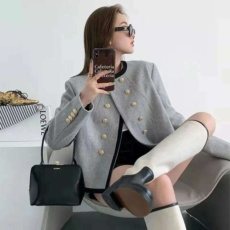 MEXZT Jackets Women Elegant Cropped Tweed Blazers Office Lady Korean Short Irregular Suit Coat Tops Vintage Casual Outerwear New - KIMLUD