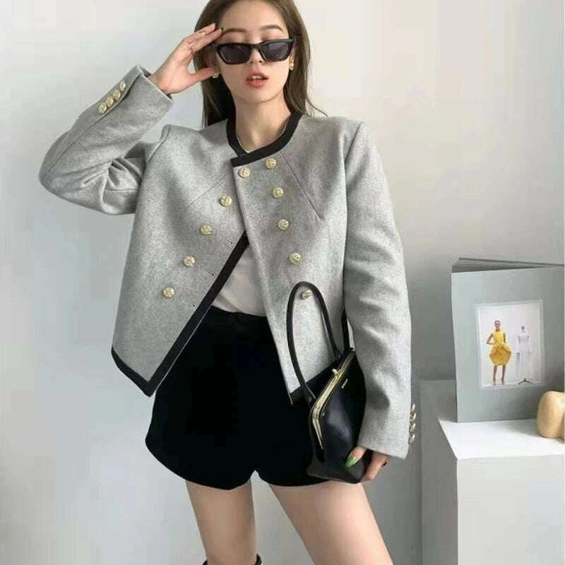 MEXZT Jackets Women Elegant Cropped Tweed Blazers Office Lady Korean Short Irregular Suit Coat Tops Vintage Casual Outerwear New - KIMLUD