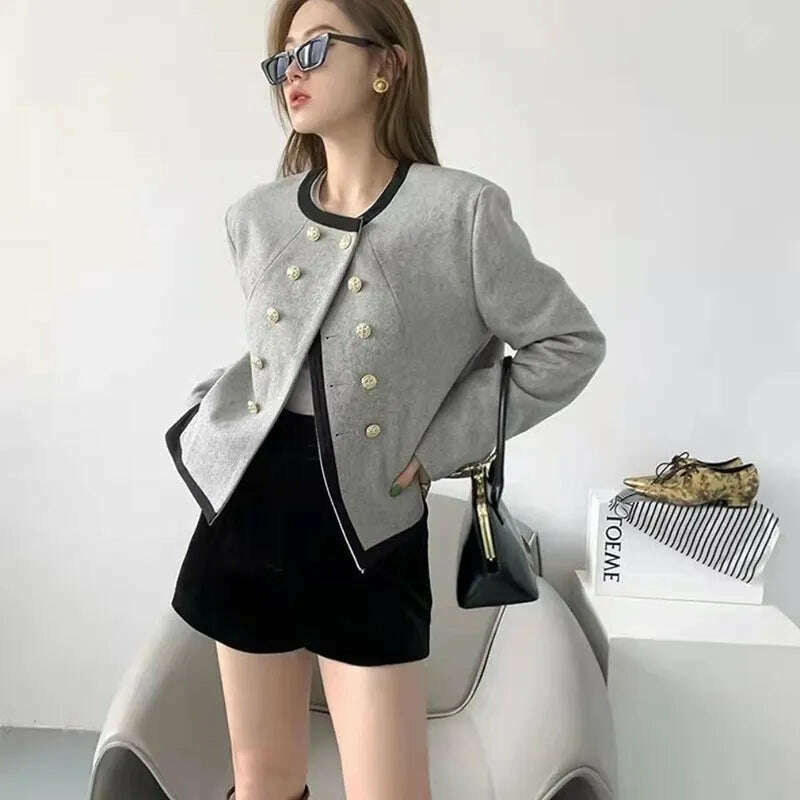 MEXZT Jackets Women Elegant Cropped Tweed Blazers Office Lady Korean Short Irregular Suit Coat Tops Vintage Casual Outerwear New - KIMLUD