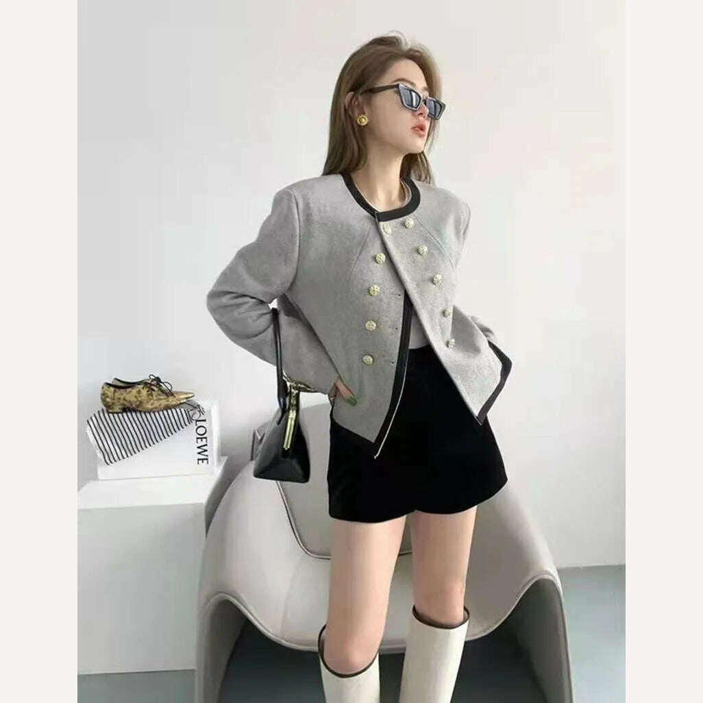 MEXZT Jackets Women Elegant Cropped Tweed Blazers Office Lady Korean Short Irregular Suit Coat Tops Vintage Casual Outerwear New - KIMLUD
