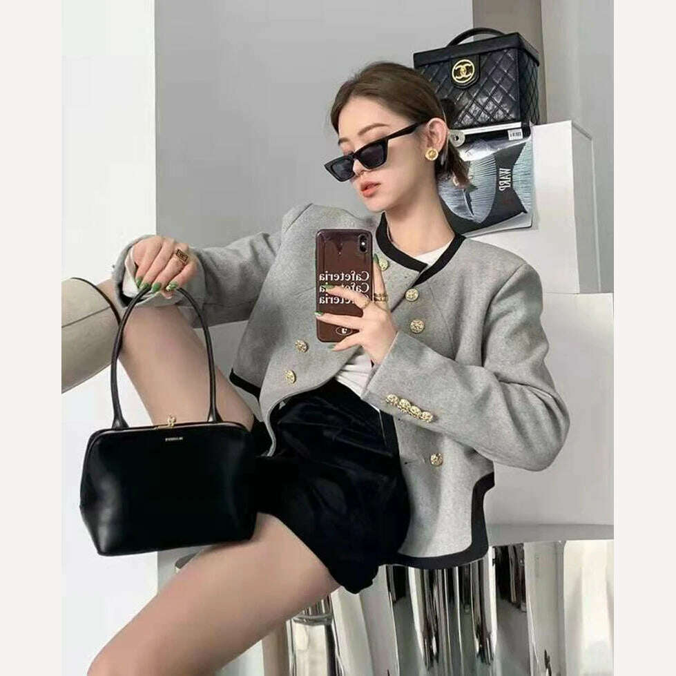MEXZT Jackets Women Elegant Cropped Tweed Blazers Office Lady Korean Short Irregular Suit Coat Tops Vintage Casual Outerwear New - KIMLUD