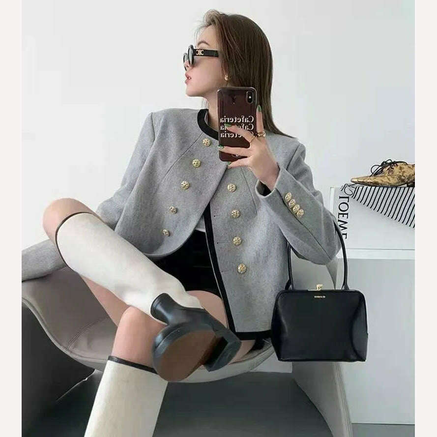 MEXZT Jackets Women Elegant Cropped Tweed Blazers Office Lady Korean Short Irregular Suit Coat Tops Vintage Casual Outerwear New - KIMLUD