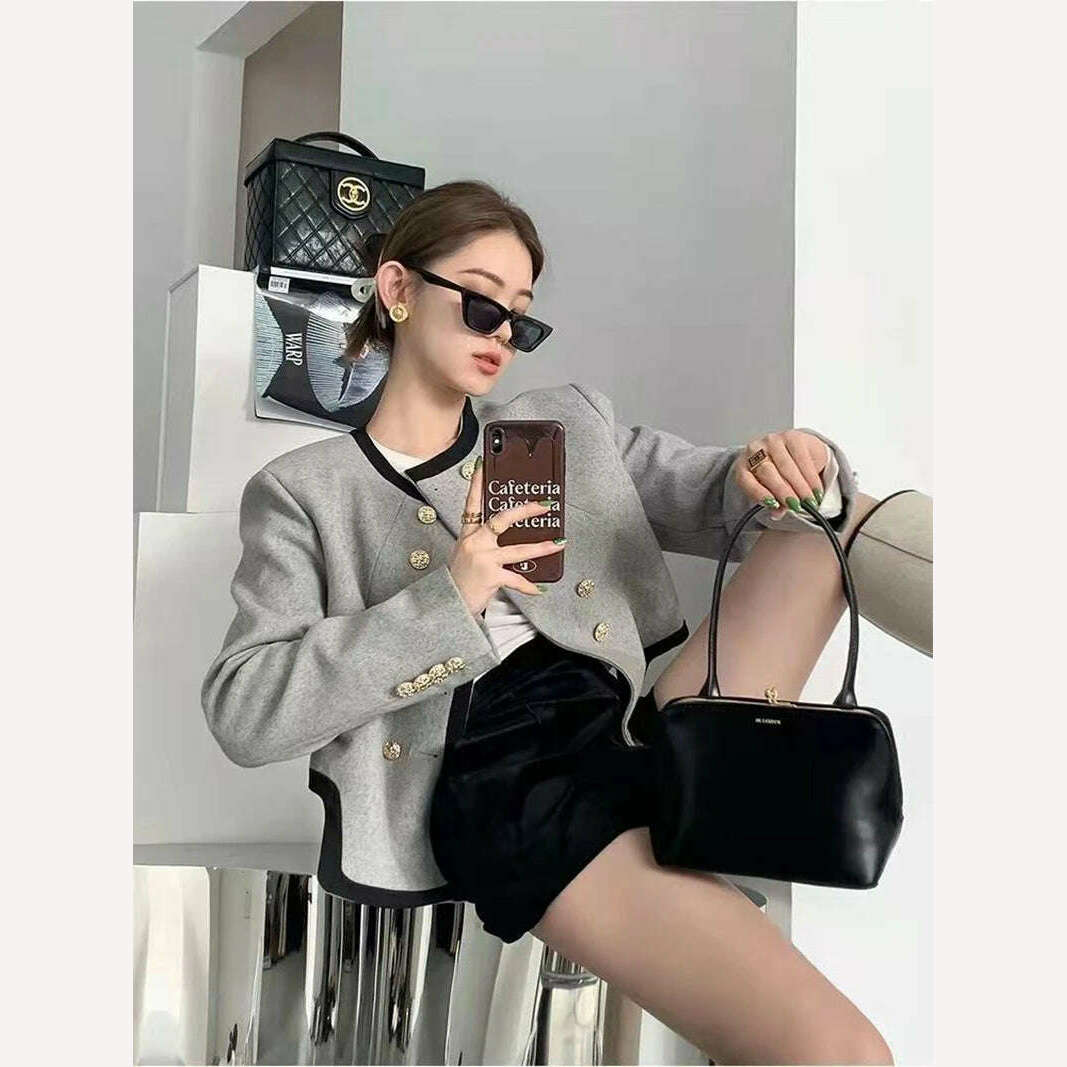 MEXZT Jackets Women Elegant Cropped Tweed Blazers Office Lady Korean Short Irregular Suit Coat Tops Vintage Casual Outerwear New - KIMLUD