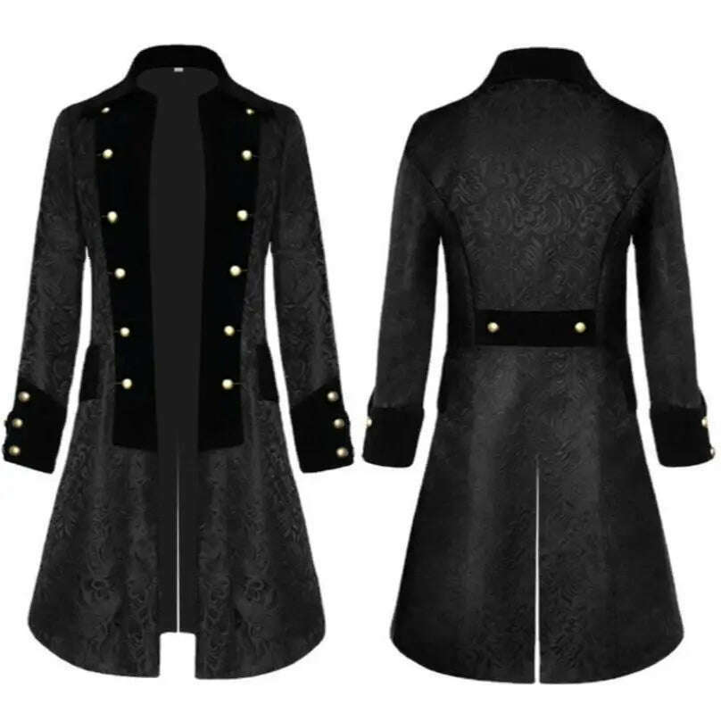 Middle Ages Prince Cosplay Black Turn Down Collar Steampunk Men Jacket Long Sleeve Gothic Noble Men Texudo Medieval Costume - KIMLUD