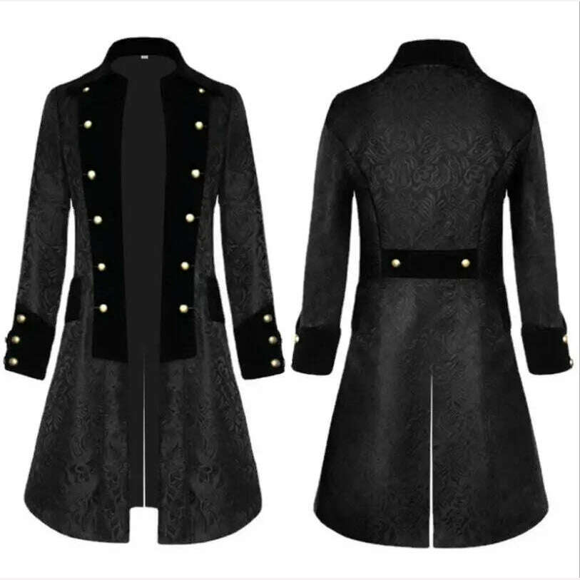 Middle Ages Prince Cosplay Black Turn Down Collar Steampunk Men Jacket Long Sleeve Gothic Noble Men Texudo Medieval Costume - KIMLUD