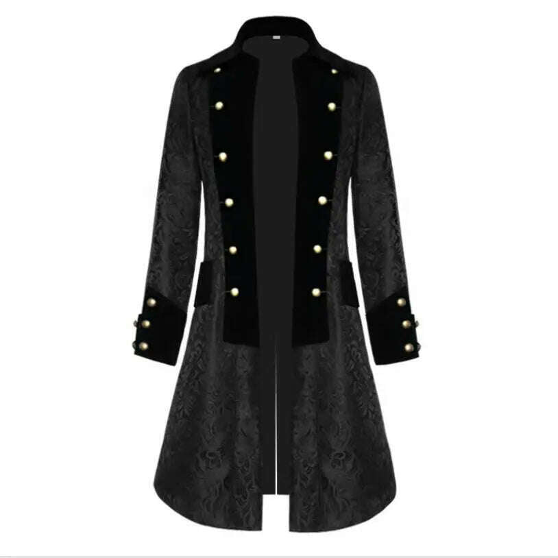 Middle Ages Prince Cosplay Black Turn Down Collar Steampunk Men Jacket Long Sleeve Gothic Noble Men Texudo Medieval Costume - KIMLUD