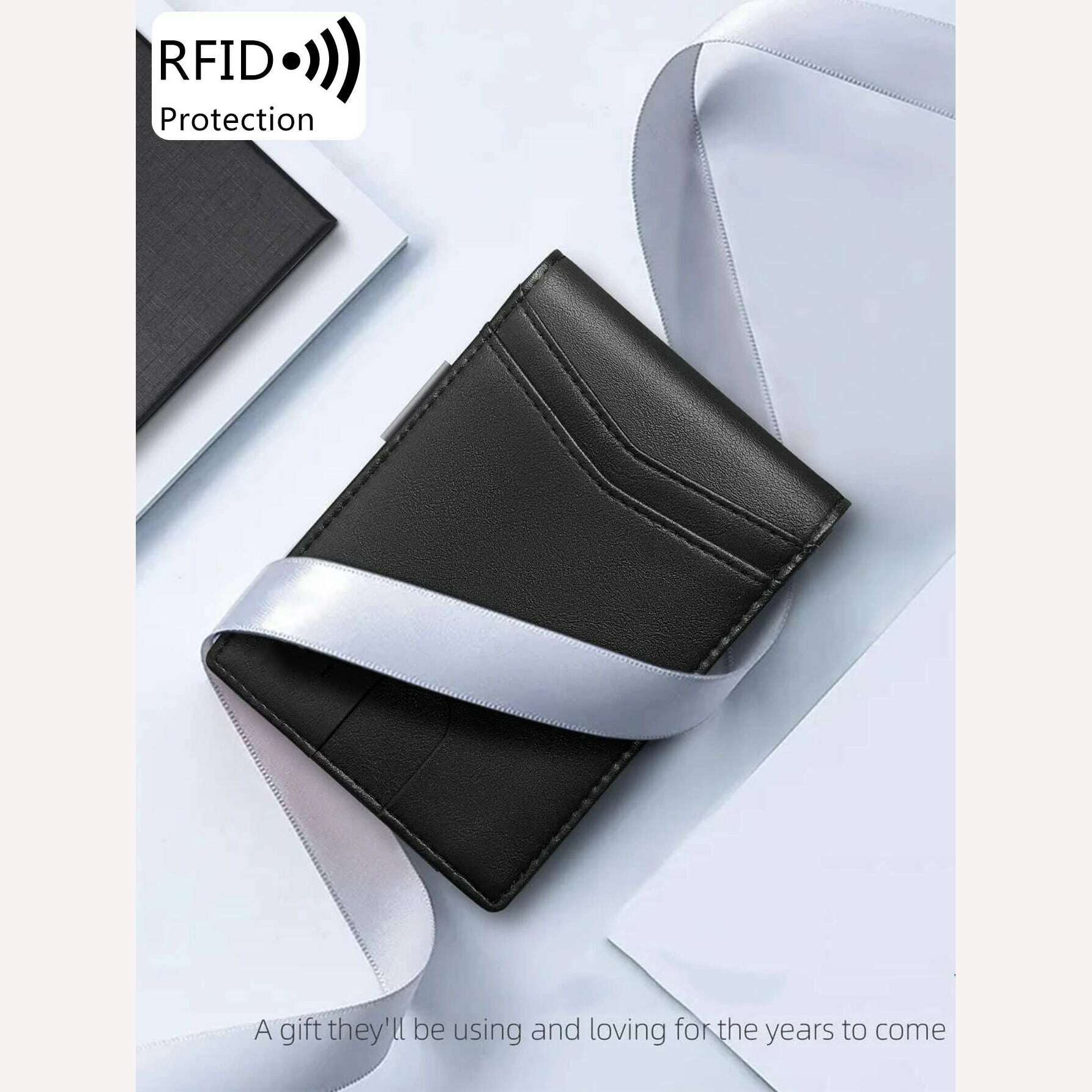 Minimalist men's RFID blocking multi-functional ultra-thin 12-card wallet, front pocket bi-fold solid color portable card holder - KIMLUD