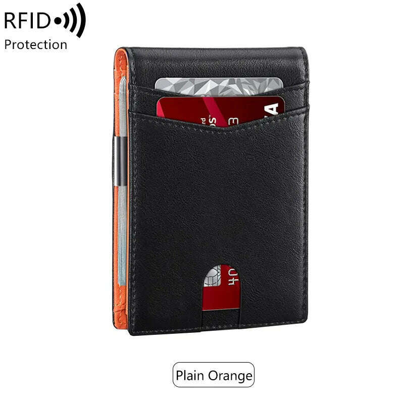 Minimalist men's RFID blocking multi-functional ultra-thin 12-card wallet, front pocket bi-fold solid color portable card holder - KIMLUD