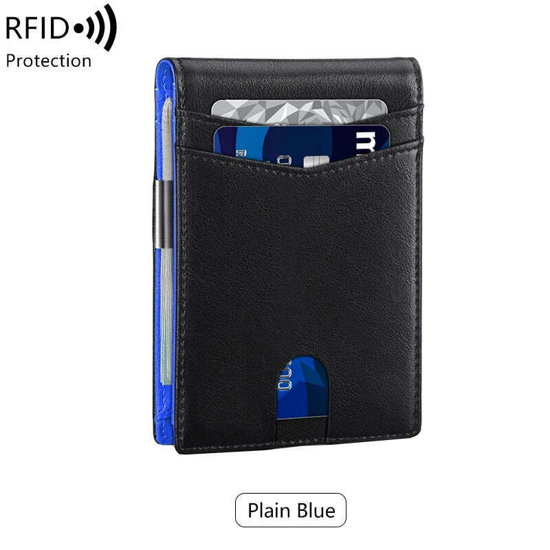 Minimalist men's RFID blocking multi-functional ultra-thin 12-card wallet, front pocket bi-fold solid color portable card holder - KIMLUD