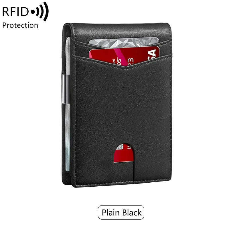 Minimalist men's RFID blocking multi-functional ultra-thin 12-card wallet, front pocket bi-fold solid color portable card holder - KIMLUD