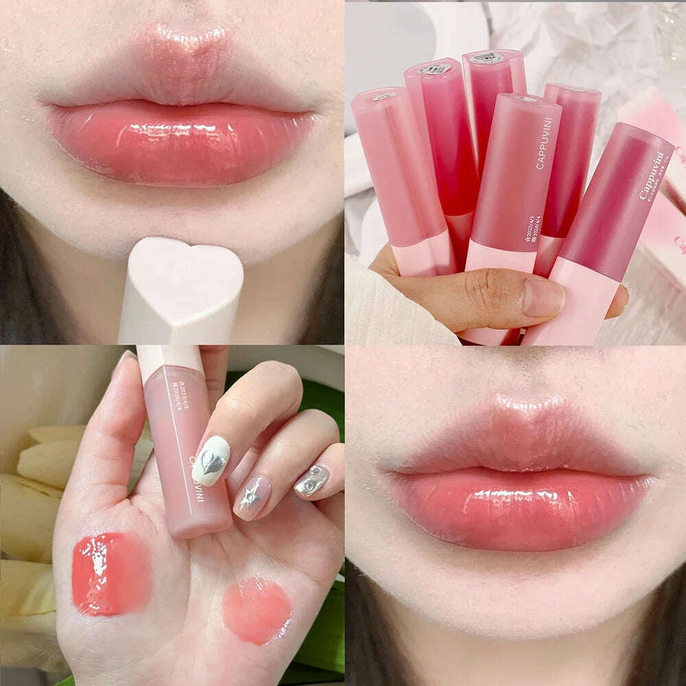KIMLUD, Mirror Water Lip Glaze Pink Love Heart Moisturizing Sexy Red Lip Tint Liquid Lipstick Makeup Longlasting Non-stick Cup Lip Gloss, A02, KIMLUD Womens Clothes