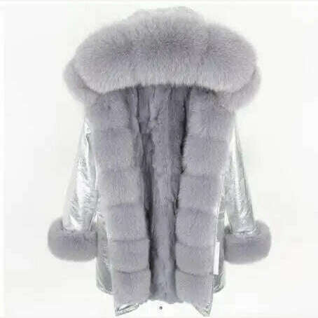 MMK fashion women's parka coat rabbit fur lining big raccoon fur collar winter coat jacket long hooded army green season warm ja - KIMLUD