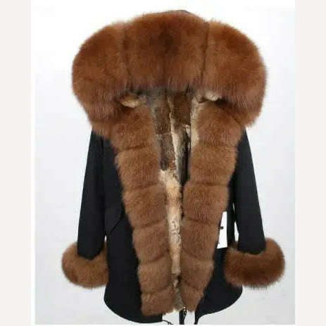 MMK fashion women's parka coat rabbit fur lining big raccoon fur collar winter coat jacket long hooded army green season warm ja - KIMLUD