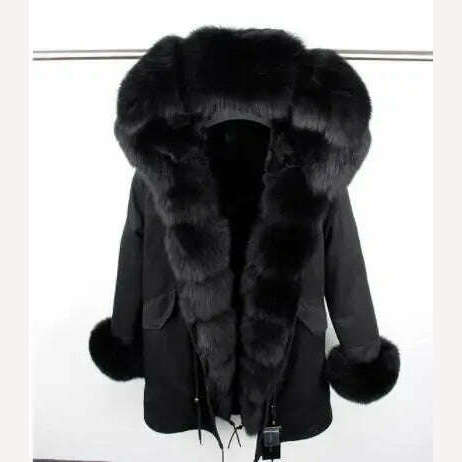 MMK fashion women's parka coat rabbit fur lining big raccoon fur collar winter coat jacket long hooded army green season warm ja - KIMLUD