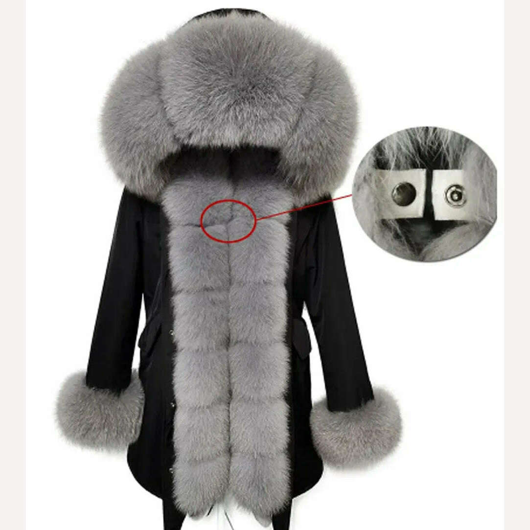 MMK fashion women's parka coat rabbit fur lining big raccoon fur collar winter coat jacket long hooded army green season warm ja - KIMLUD