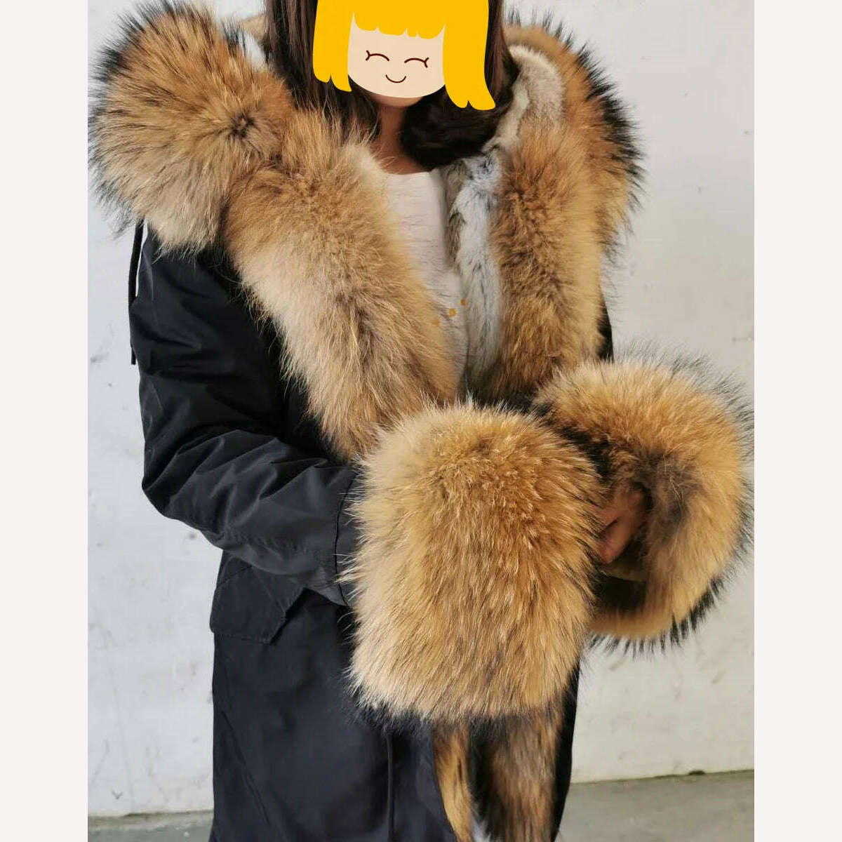 MMK fashion women's parka coat rabbit fur lining big raccoon fur collar winter coat jacket long hooded army green season warm ja - KIMLUD