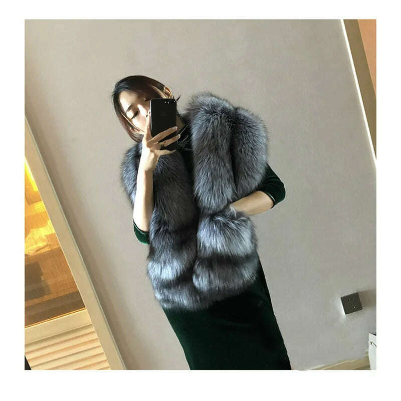 KIMLUD, MS.MinShu-Luxury Fox Fur Scarf, Big Skin Scarf, Natural Fox Fur Stole, Genuine Fox Fur Shawl, Pocket Fashion Evening Dress, natural soiver fox / 160x25cm, KIMLUD APPAREL - Womens Clothes