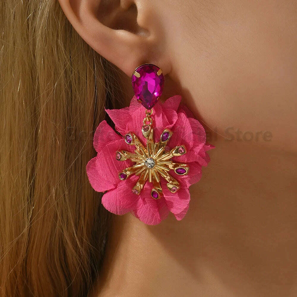 Multicolor Glass Dangle Hanging Earrings For Women Korean Style Cute Sweet Flower Large Pendants Fashion Fairy Statement Jewelry - KIMLUD