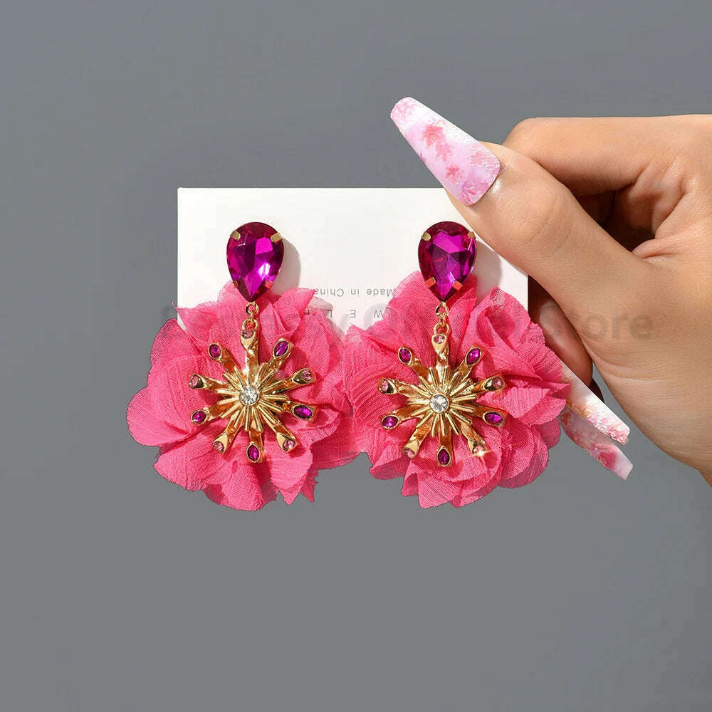 Multicolor Glass Dangle Hanging Earrings For Women Korean Style Cute Sweet Flower Large Pendants Fashion Fairy Statement Jewelry - KIMLUD