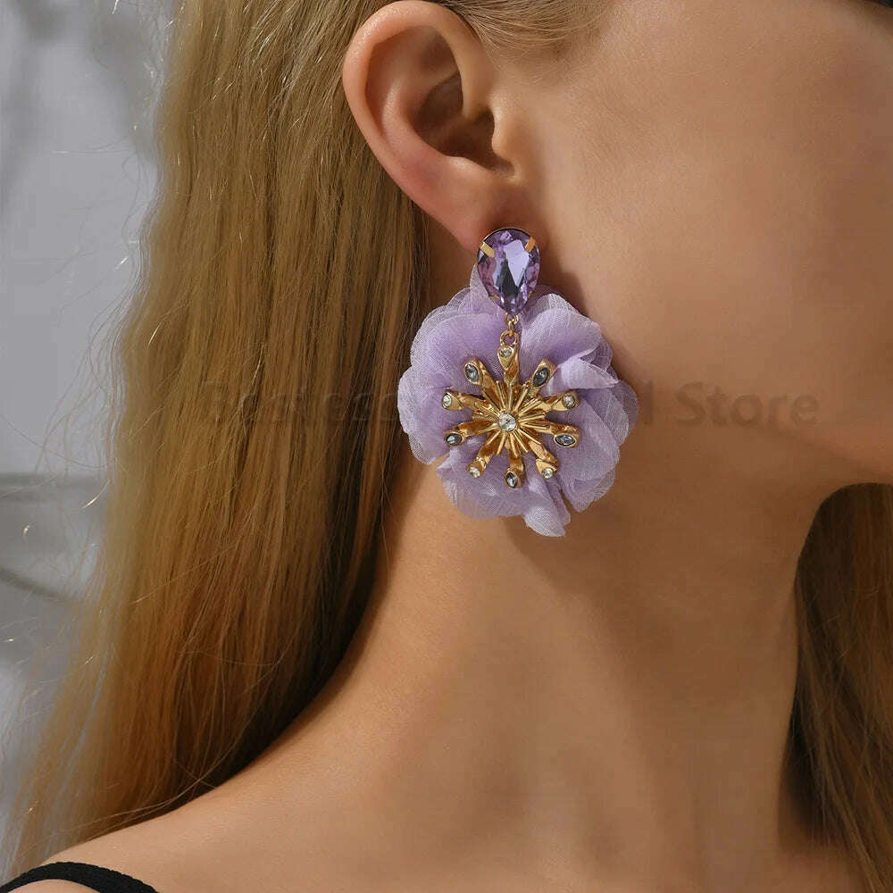Multicolor Glass Dangle Hanging Earrings For Women Korean Style Cute Sweet Flower Large Pendants Fashion Fairy Statement Jewelry - KIMLUD
