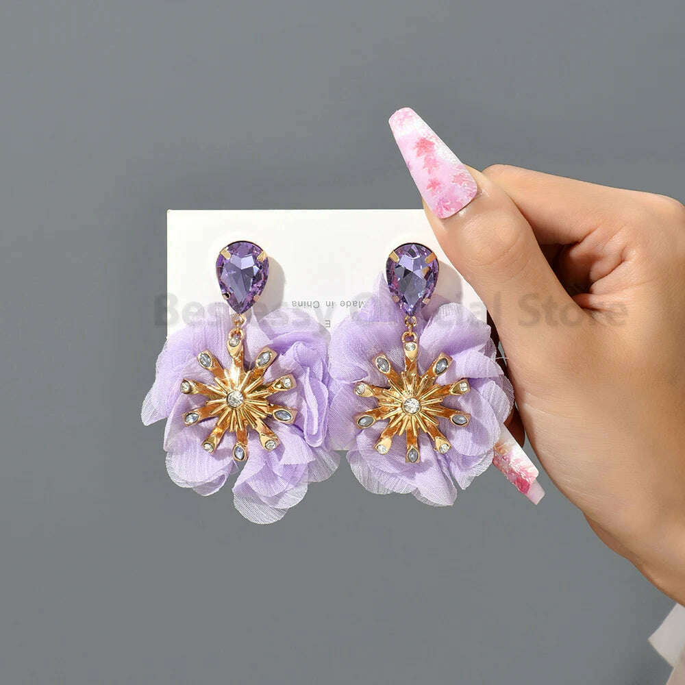 Multicolor Glass Dangle Hanging Earrings For Women Korean Style Cute Sweet Flower Large Pendants Fashion Fairy Statement Jewelry - KIMLUD