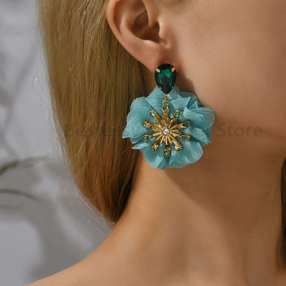 Multicolor Glass Dangle Hanging Earrings For Women Korean Style Cute Sweet Flower Large Pendants Fashion Fairy Statement Jewelry - KIMLUD