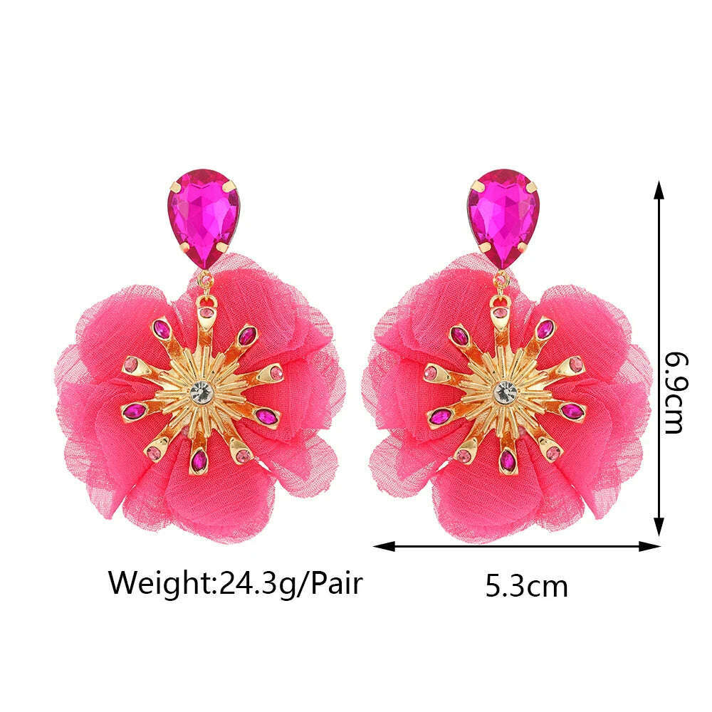 Multicolor Glass Dangle Hanging Earrings For Women Korean Style Cute Sweet Flower Large Pendants Fashion Fairy Statement Jewelry - KIMLUD