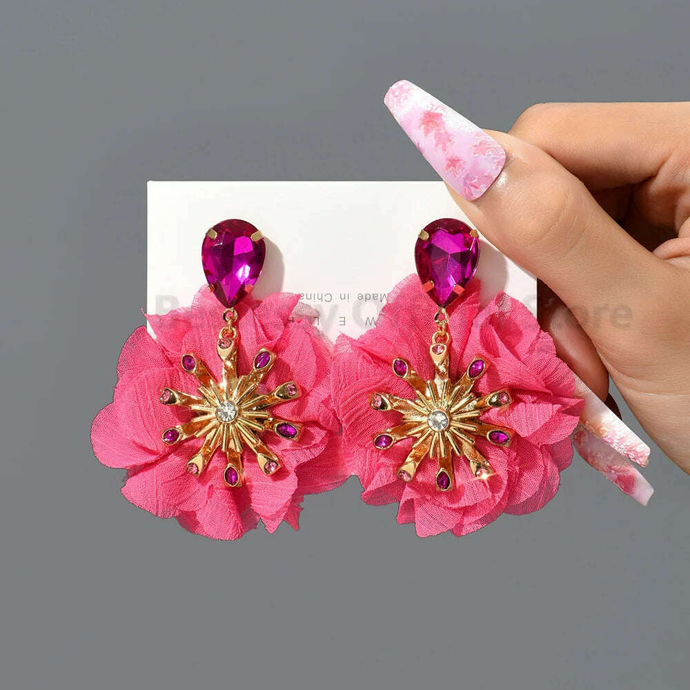 Multicolor Glass Dangle Hanging Earrings For Women Korean Style Cute Sweet Flower Large Pendants Fashion Fairy Statement Jewelry - KIMLUD