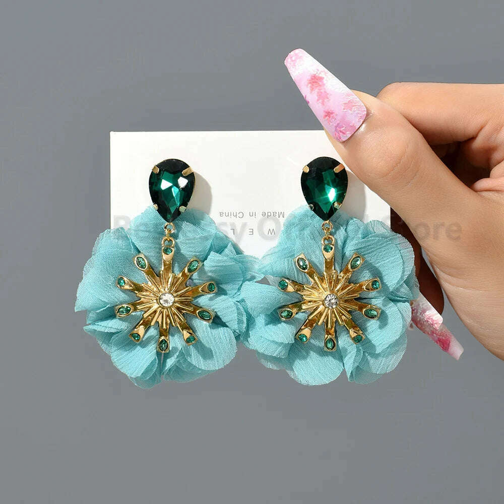 Multicolor Glass Dangle Hanging Earrings For Women Korean Style Cute Sweet Flower Large Pendants Fashion Fairy Statement Jewelry - KIMLUD