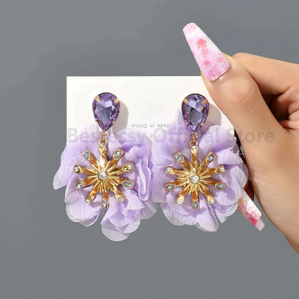 Multicolor Glass Dangle Hanging Earrings For Women Korean Style Cute Sweet Flower Large Pendants Fashion Fairy Statement Jewelry - KIMLUD