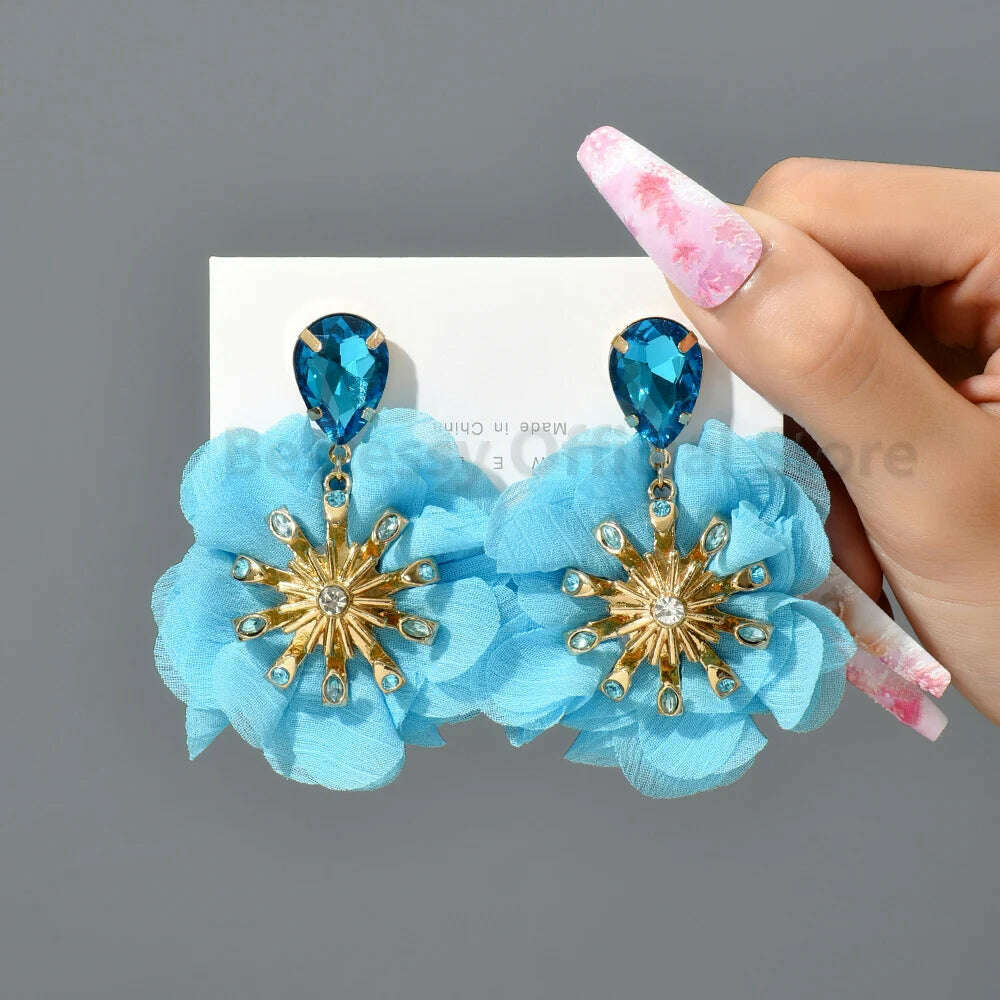 Multicolor Glass Dangle Hanging Earrings For Women Korean Style Cute Sweet Flower Large Pendants Fashion Fairy Statement Jewelry - KIMLUD