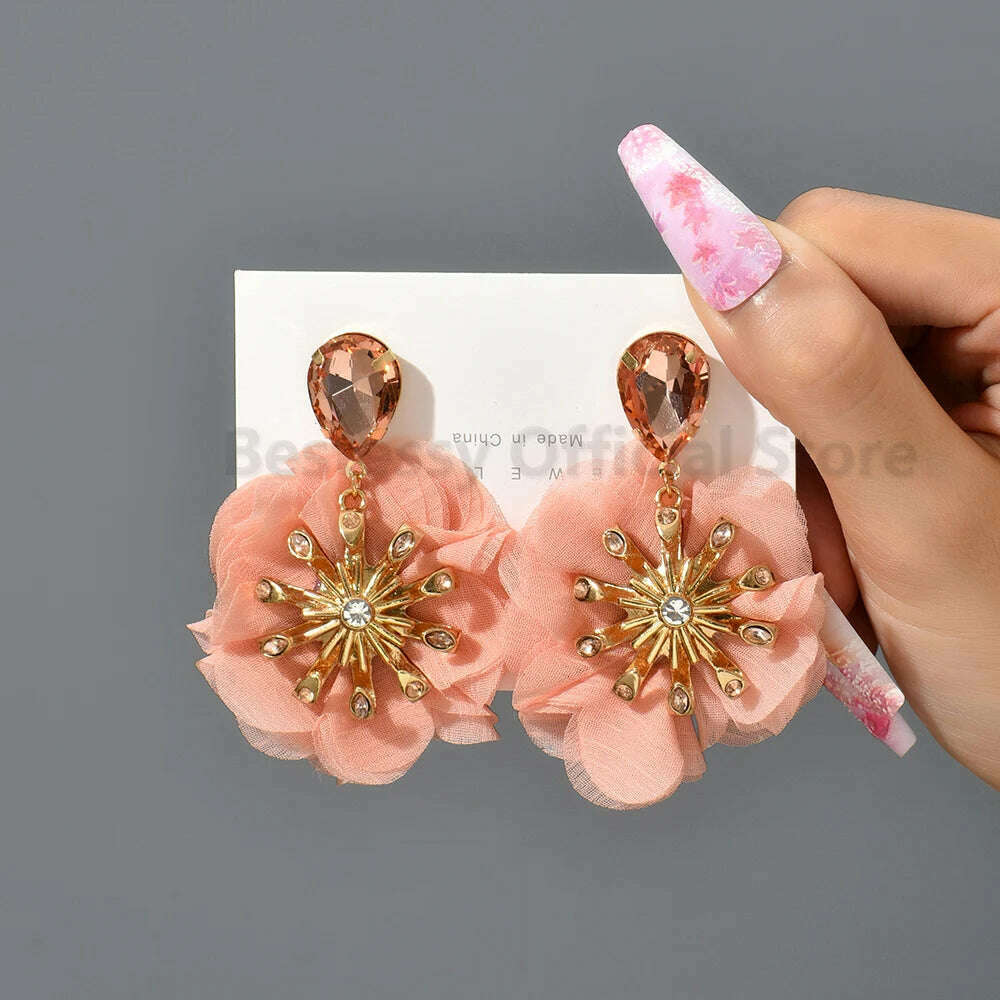 Multicolor Glass Dangle Hanging Earrings For Women Korean Style Cute Sweet Flower Large Pendants Fashion Fairy Statement Jewelry - KIMLUD