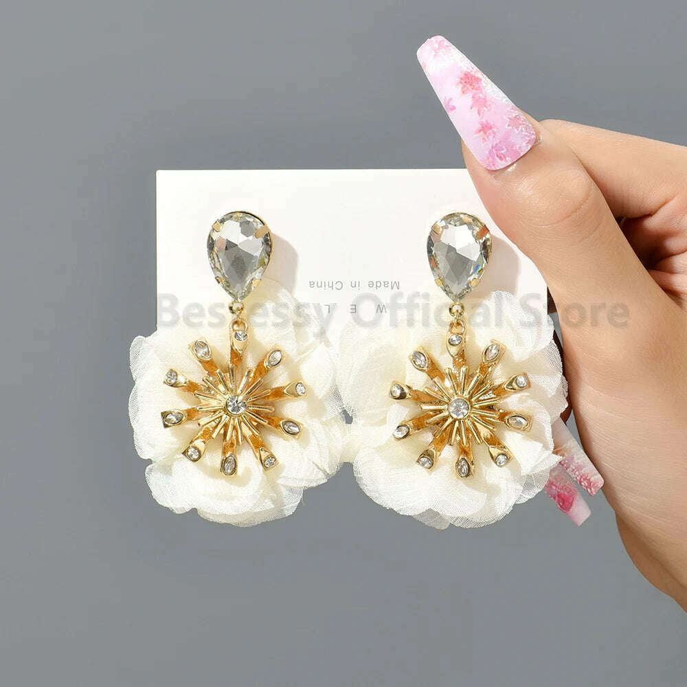 Multicolor Glass Dangle Hanging Earrings For Women Korean Style Cute Sweet Flower Large Pendants Fashion Fairy Statement Jewelry - KIMLUD