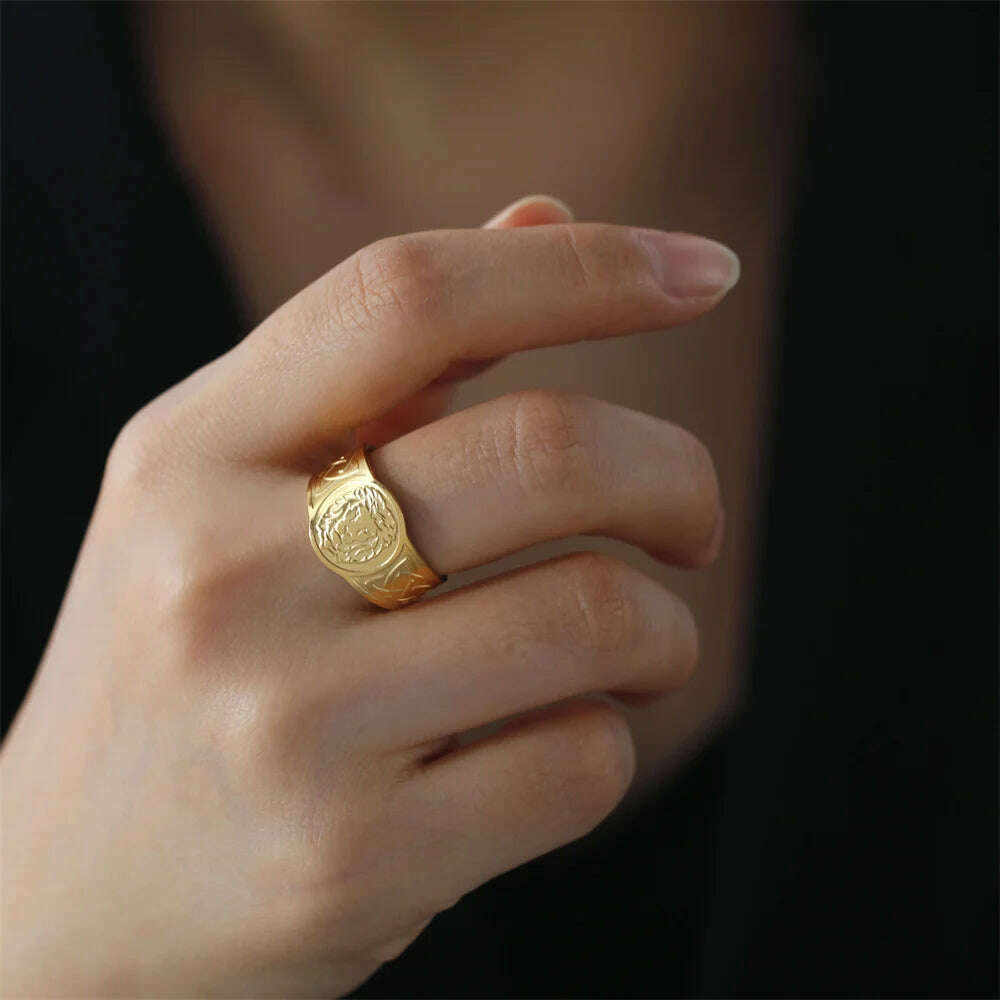 My Shape Lion Rings for Men Punk Celtics Knot Animals Resizable Stainless Steel Finger Ring Nordic Vintage Jewelry Amulet Gifts - KIMLUD