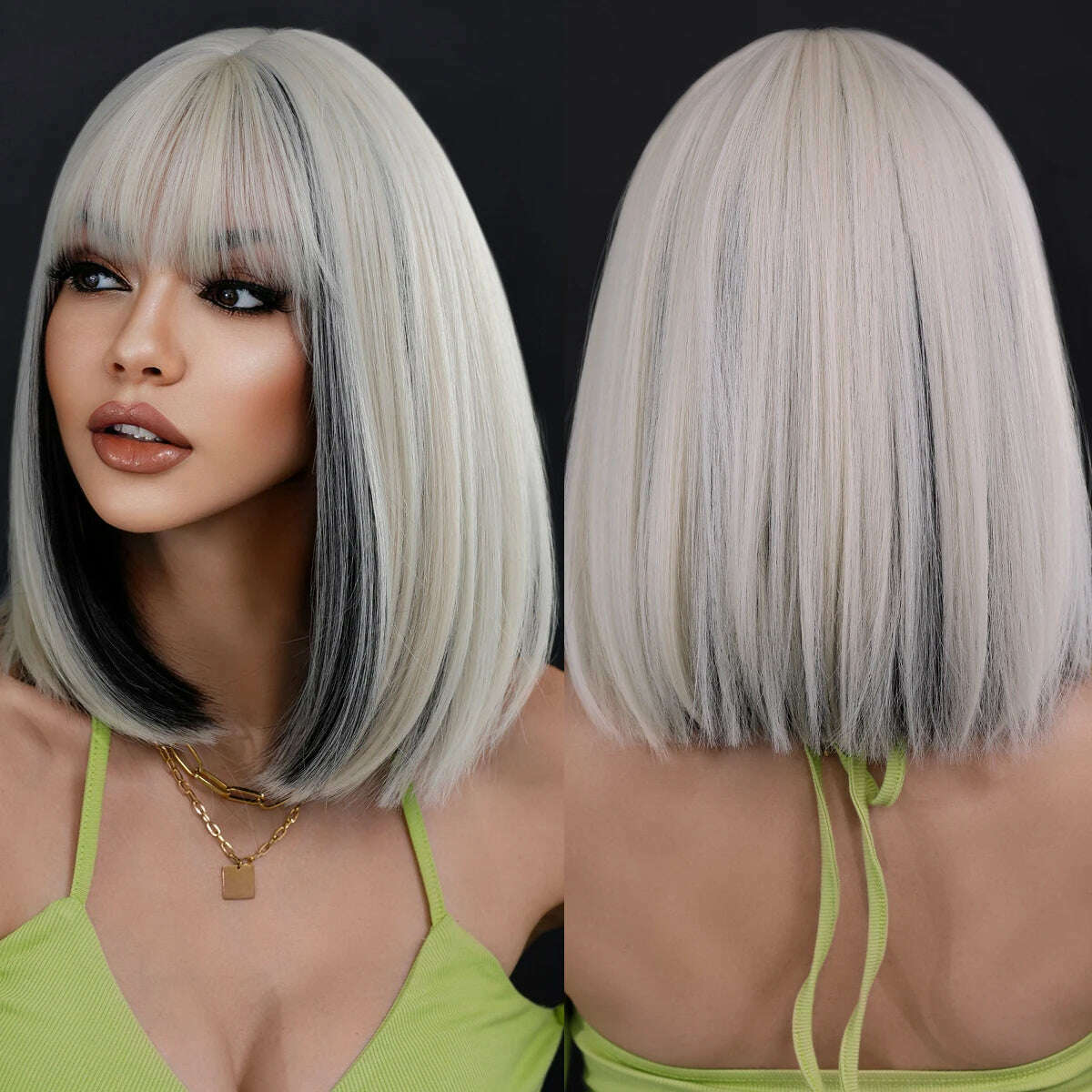 NAMM Silver black Wavy Wig for Woman Daily Party Cosplay Middle Part Natural Synthetic Hair Wig Heat Resistant Fiber - KIMLUD
