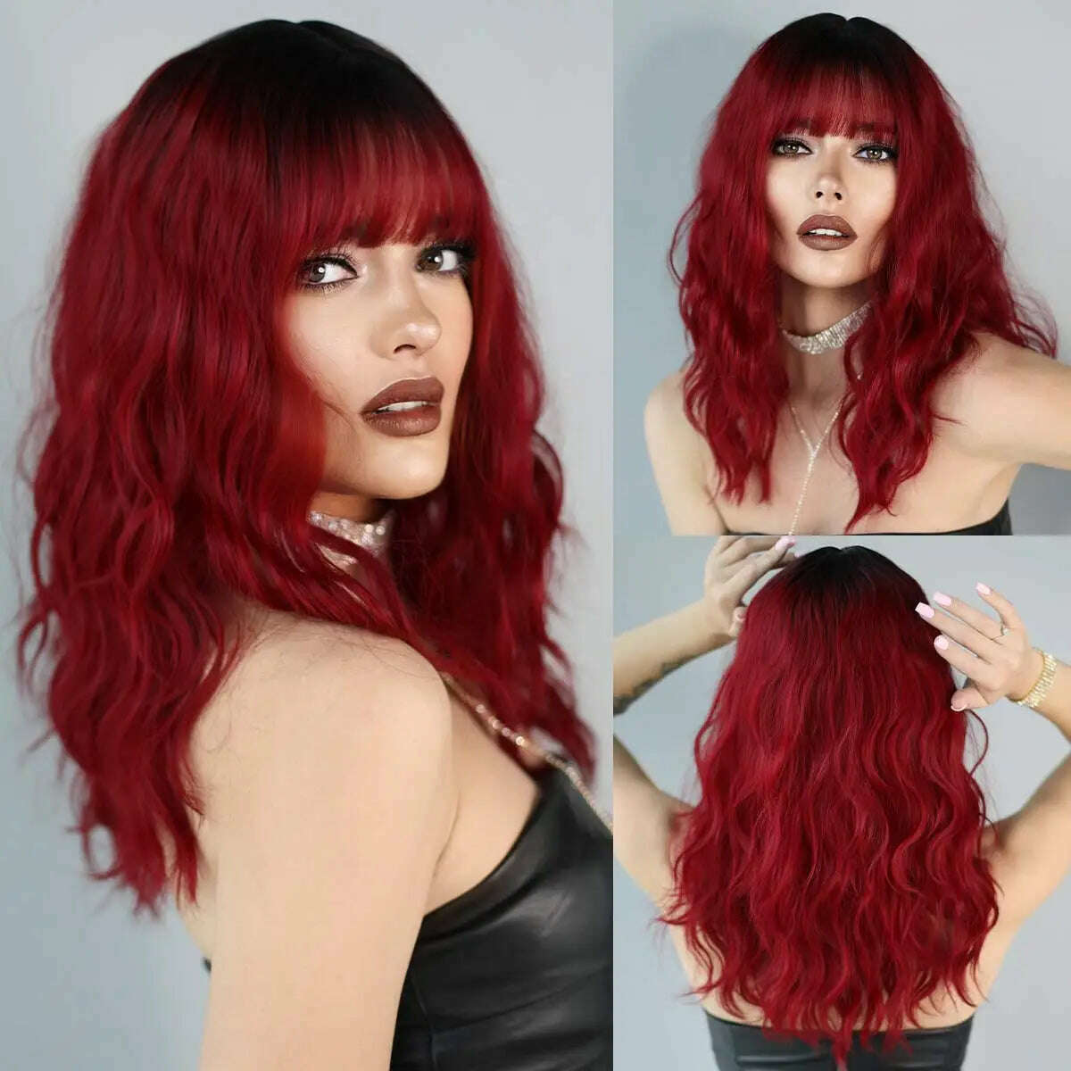 NAMM Silver black Wavy Wig for Woman Daily Party Cosplay Middle Part Natural Synthetic Hair Wig Heat Resistant Fiber - KIMLUD
