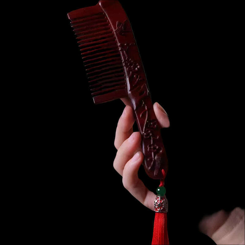KIMLUD, Natural Rhinoceros Horn Small Leaf Red Sandalwood Carved Wood Comb Retro Style Massage Comb Gifts with comb, 26, KIMLUD APPAREL - Womens Clothes