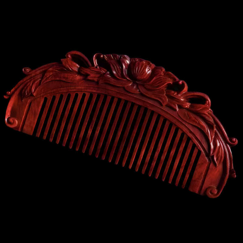 KIMLUD, Natural Rhinoceros Horn Small Leaf Red Sandalwood Carved Wood Comb Retro Style Massage Comb Gifts with comb, 29, KIMLUD APPAREL - Womens Clothes